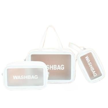 Imagem de Kit 3 Bolsas Necessaires Wahsbag Transparente À Prova d’água (BRANCO)