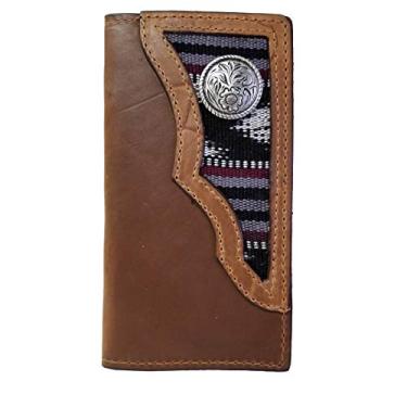 Imagem de Carteiras de couro legítimo de flor integral de qualidade premium com design durável e artesanato - Feito nos EUA - R.G. BULLCO, Estilo 5006-20 - marrom - carteira longa de couro com cobertor indiano escuro e concho, Large,
