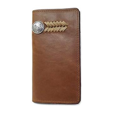 Imagem de Carteiras de couro legítimo de flor integral de qualidade premium com design durável e artesanato - Feito nos EUA - R.G. BULLCO, Estilo 5005 – Marrom – Carteira longa de couro cru e 2 conchos, Large,