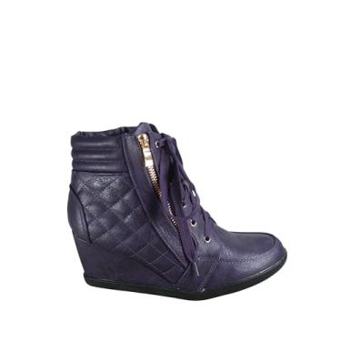 Imagem de Forever Link Tênis feminino moderno com glitter, cano alto com cadarço, PU roxo, 34