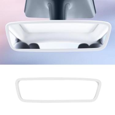 Imagem de Tioollev Moldura protetora de espelho retrovisor de carro, capa de proteção de borda traseira de silicone compatível com modelo 3 modelo Y, decoração de moldura de acabamento retrovisor interno