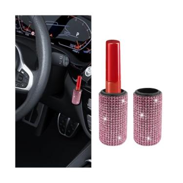 Imagem de AICEL Suporte de batom de carro brilhante, 2 peças de strass de cristal forte adesivo para veículos suporte de protetor labial vertical, acessórios de decoração de interiores automotivos brilhantes