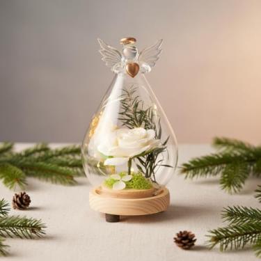 Imagem de Cúpula Natalina Anjo Led Rosas Enfeite Delicado Rosa Eterna (Branco)