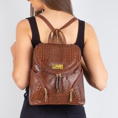 Imagem de Mochila pequena de couro croco Cecília-Feminino
