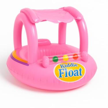 Imagem de Bóia Inflável com Assento e Toldo para Bebês 6 a 24 Meses – Bote Infantil em PVC Reforçado com Proteção Solar e Brinquedos (Rosa)