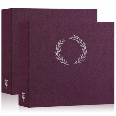 Imagem de Lanpn Álbum de fotos 20,5 x 30,5 cm, capa de linho, design de grinalda, carga superior, pasta de 3 anéis, livro de fotos, livro de fotos, 30 x 30 cm, com 30 capas de plástico, 60 páginas, roxo