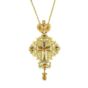 Imagem de TIRROMAJA Novo colar com pingente de crucifixo banhado a ouro 2025 Ht para homens e mulheres colar de cruz de Jesus crucifixo ortodoxo para pai bispo presente de Natal, joias, acessórios modernos