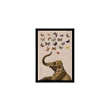 Imagem de Quadro Decorativo Elefante Com Borboletas Com Vidro 24X18Cm - Quadros 