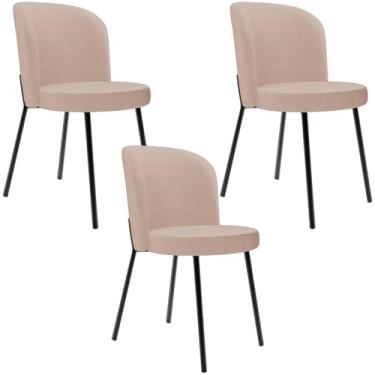 Imagem de Kit 3 Cadeiras Sala de Jantar Estofada Gavi L02 Linho Rosê - Lyam Decor