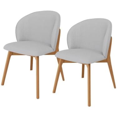 Imagem de Kit 02 Cadeiras de Jantar e Estar Living Estofada Mia L02 Linho Cinza - Lyam Decor