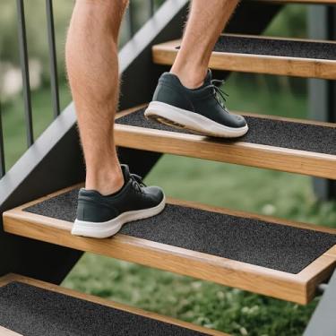 Imagem de LadyRosian Degraus de escada para ambientes externos, antiderrapante, pacote com 10, preto, 15,2 x 76,2 cm, fita adesiva resistente ao clima - Tiras antiderrapantes impermeáveis