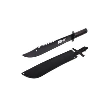 Imagem de Facão Militar Medieval Curvo, Lâmina de Aço Carbono 35cm, Cabo de Madeira Ergonômico, com Bainha de Nylon, para Camping, Caça e Sobrevivência, 50cm Total