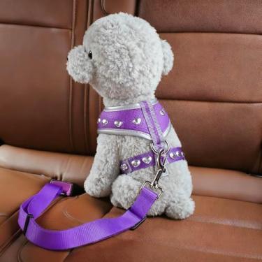Imagem de Para donos de cães – Cinto de segurança ajustável para animais de estimação, fivela segura para viagens de carro - roxo