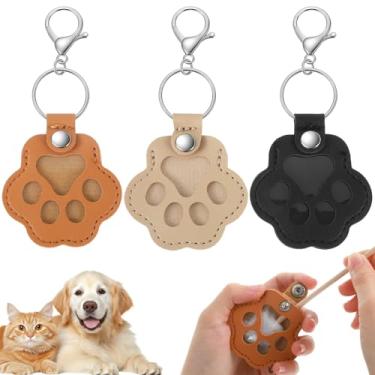 Imagem de Falzqq Chaveiro de pelo de cachorro, 3 peças, chaveiro de pele de animal de estimação, chaveiro de couro em forma de pata para colecionar pelos de animais de estimação, presente de lembrança para