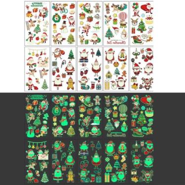 Imagem de Tatuagens temporárias de Natal que brilham no escuro – 10 folhas de desenhos luminosos de Papai Noel e boneco de neve, lembrancinhas de festa para crianças, meias para meninos e meninas