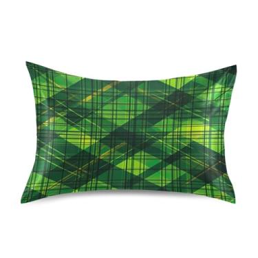 Imagem de Blueangle Fronha de cetim padrão xadrez verde para cabelo e pele, fronha de seda, tamanho padrão (50,8 x 66 cm) - Capas de almofada de cetim refrescantes com fecho de envelope (166)