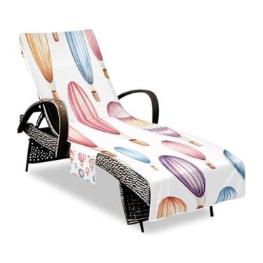 Imagem de Capa de toalha para cadeira de salão com balões aquarela – Toalhas de praia de microfibra com 3 bolsos e design antiderrapante, 216 x 76 cm, ajuste universal para cadeiras ao ar livre/jardim/praia