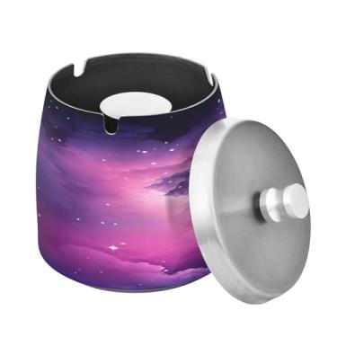 Imagem de Blueangle Cinzeiro de estrelas nebulosa rosa com tampa para cigarros, à prova de vento/à prova de chuva, aço inoxidável, sem fumaça, inodoro, cinzeiro para uso interno ou externo (569)