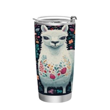 Imagem de Blueangle Copo de 590 ml com tampa e canudo, copo de café com água isolada a vácuo de aço inoxidável, caneca de viagem de alpaca copo térmico para bebidas quentes e frias (344)