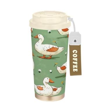 Imagem de Blueangle Caneca de café com isolamento térmico Cute Ducks - copo de aço inoxidável à prova de vazamento e derramamento para acampamento e ar livre, garrafa de água reutilizável de 500 ml com tampa