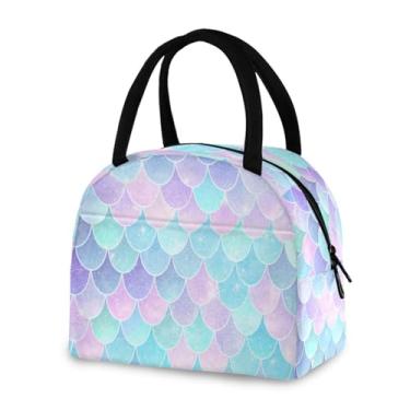 Imagem de Blueangle Lancheira isolada à prova de vazamento – linda bolsa de almoço reutilizável com design de escamas de sereia, recipiente compacto para alimentos para escritório, viagens e atividades ao ar