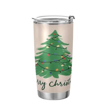 Imagem de KEEPREAL Copo de aço inoxidável com tampa para árvore de Natal com luzes coloridas, 590 ml, isolamento a vácuo, parede dupla, frasco de viagem para bebidas quentes e frias, copo de gelo, café #548