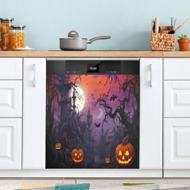 Imagem de ATTX Capa de ímã para lava-louças, morcegos, abóboras, Dia das Bruxas, 58,4 cm C x 66 cm A, decoração da capa da máquina de lavar louça, decalques de armário doméstico e eletrodomésticos adesivos #9