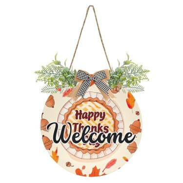 Imagem de SEHANY Guirlandas de outono para decoração de porta da frente, letreiro de boas-vindas de abóboras de madeira rústica para pendurar no dia de Ação de Graças para decoração de festas ao ar livre