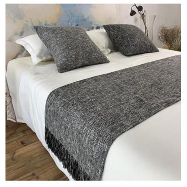 Imagem de Colcha de cama de hotel com borlas de cor sólida luxuosa manta de cama elegante cobertor de sofá sem desbotamento roupa de cama decorativa - preto | 50 x 180 cm para cama de 1,5 m