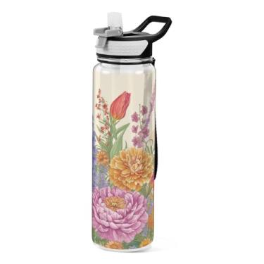 Imagem de ATTX Garrafa de água de flores de jardim, 947 ml, à prova de vazamento e livre de BPA, garrafas de água reutilizáveis de plástico Tritan para viagens, academia, corrida de fitness #291