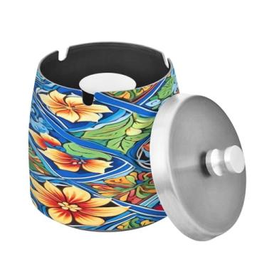 Imagem de Blueangle Cinzeiro mexicano de cerâmica com tampa para cigarros, à prova de vento/chuva, aço inoxidável, sem fumaça, inodoro, cinzeiro para uso interno ou externo (46)