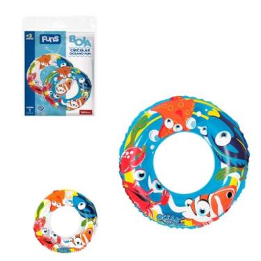 Imagem de Boia Inflável Infantil Circular Oceano, 50cm Diâmetro, PVC, Transparente e Azul, para Piscina e Praia, Maiores de 3 Anos