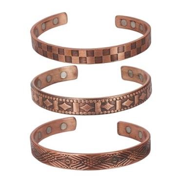 Imagem de Touchstone Pulseiras de cobre | presente para homens e mulheres |joias reais ajustáveis 100% puras | conjunto de pulseiras feitas à mão | pulseiras tibetanas trançadas de corda conjunto de 3 designs
