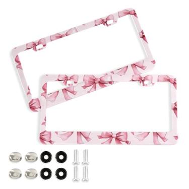 Imagem de SEHANY Lindas molduras de placa de licença de arco rosa, capas de moldura de alumínio à prova de ferrugem com orifícios elípticos e parafusos, serve para acessórios de carro de tamanho padrão de