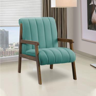 Imagem de Poltrona Decorativa Para Sala Base De Madeira Daline Bouclê Azul Turquesa E03 - D'rossi