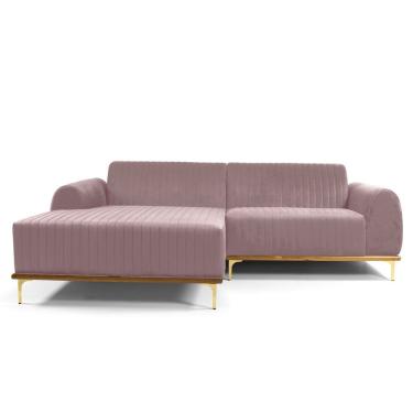 Imagem de Sofá 3 Lugares Lisboa D07 Com Chaise Esquerda 230cm Veludo Rosa - D'rossi