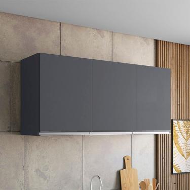 Imagem de Armário Cozinha Aéreo 120cm 3 Portas Leticia A01 - D'rossi Cor Cinza