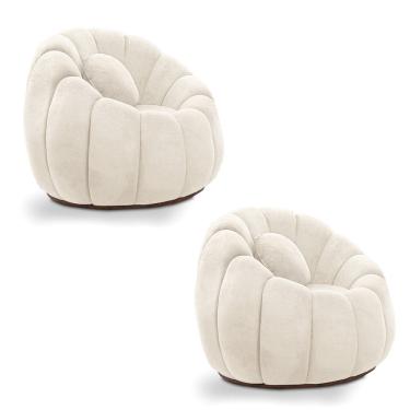 Imagem de Kit 02 Poltronas Decorativa Orgânica Para Sala Cloud Bouclê E03 - D'rossi Cor Bege