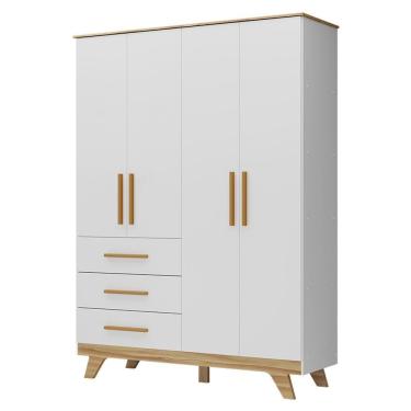 Imagem de Guarda Roupa Infantil Retrô 4 Portas E 3 Gavetas Branco Brilho/amêndoa - Móveis Peroba