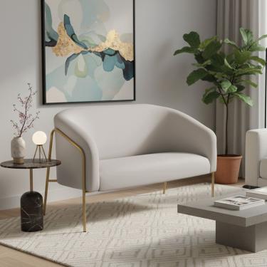 Imagem de Sofá 2 Lugares Namoradeira Stella Base Industrial Alta Dourada Veludo D03 - D'rossi Cor Cinza