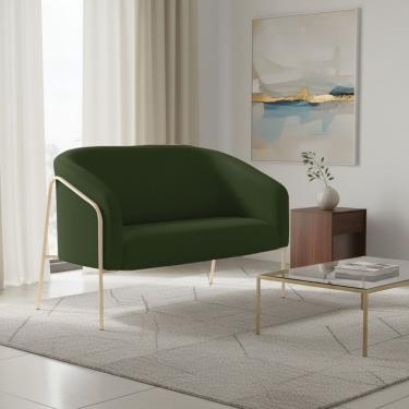 Imagem de Sofá 2 Lugares Namoradeira Stella Base Industrial Alta Dourada Sintético Pu Verde D03 - D'rossi