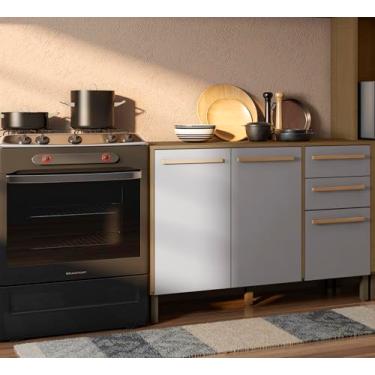Imagem de Balcão de Cozinha 1,20m com Portas e Gavetas – Esmeralda (Cinza)