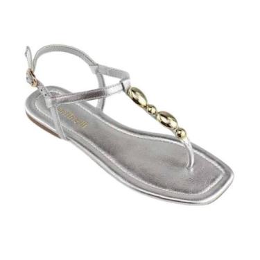 Imagem de Sandália Santinelli Rasteira - Feminino - Prata - 35, Prata, 35, Femin