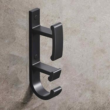 Imagem de Gancho de pia de banheiro montado na parede, suporte duplo de grande capacidade para toalhas e acessórios, alumínio, preto
