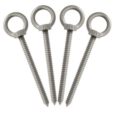 Imagem de suiwotin 4 peças de ganchos de olhal resistentes M10-6,4 polegadas parafuso de aço inoxidável auto-roscante com capacidade de carga de 453 kg para pendurar, rede e cadeira de balanço