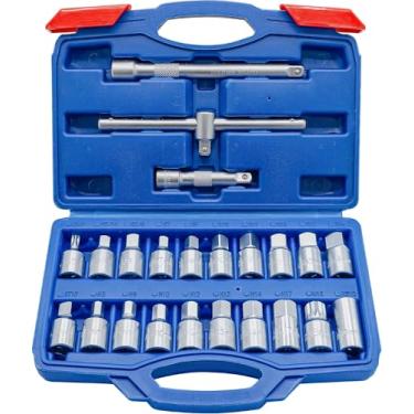 Imagem de DAKCOS Conjunto de 23 chaves de plugue de drenagem de óleo, conjunto de soquete de serviço de óleo de acionamento de 0,9 cm com barra de extensão e caixa de armazenamento, CR-V