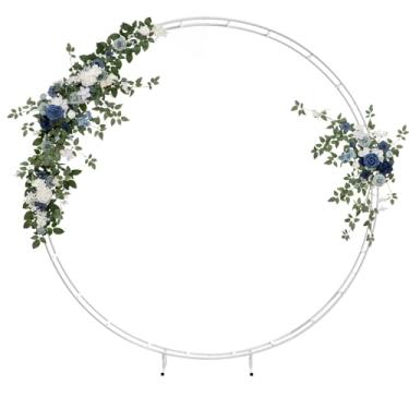 Imagem de Ling's Moment Arco de casamento flores artificiais cerimônia pano de fundo 4 grinaldas de decoração de árvore de rosa, azul empoeirado e marinho para pendurar ao ar livre festa recepção floral