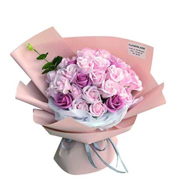 Imagem de LMJYU Flores artificiais interiores flores artificiais seda rosa plástico cravos pequenos arranjos de flores artificiais buquê presente para namorada (rosa)