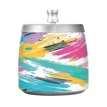 Imagem de STAYTOP Cinzeiro de grafite colorido artístico com tampa, aço inoxidável à prova de vento, cinzeiro sem fumaça, grande cinzeiro de cigarro ao ar livre para decoração de escritório em casa