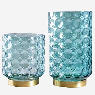 Imagem de YYBOES Vaso de vidro para decoração de vaso de flores, ponto de onda azul, vaso de flores de vidro nórdico criativo, lírio hidropônico e dispositivo de arranjos de flores de rosa, conjunto de vasos